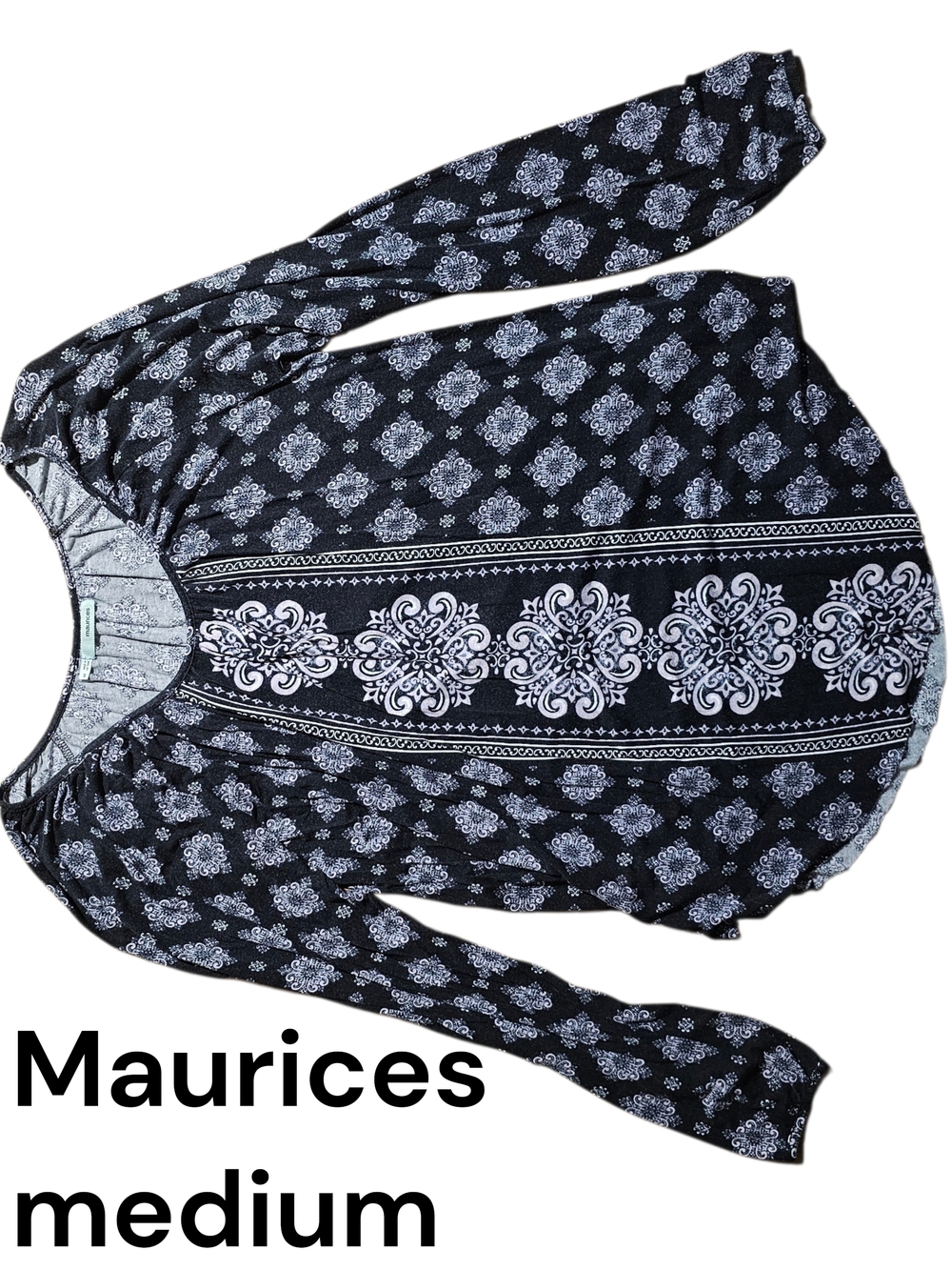 Maurices Black and White Patterned Long Sleeve Blouse